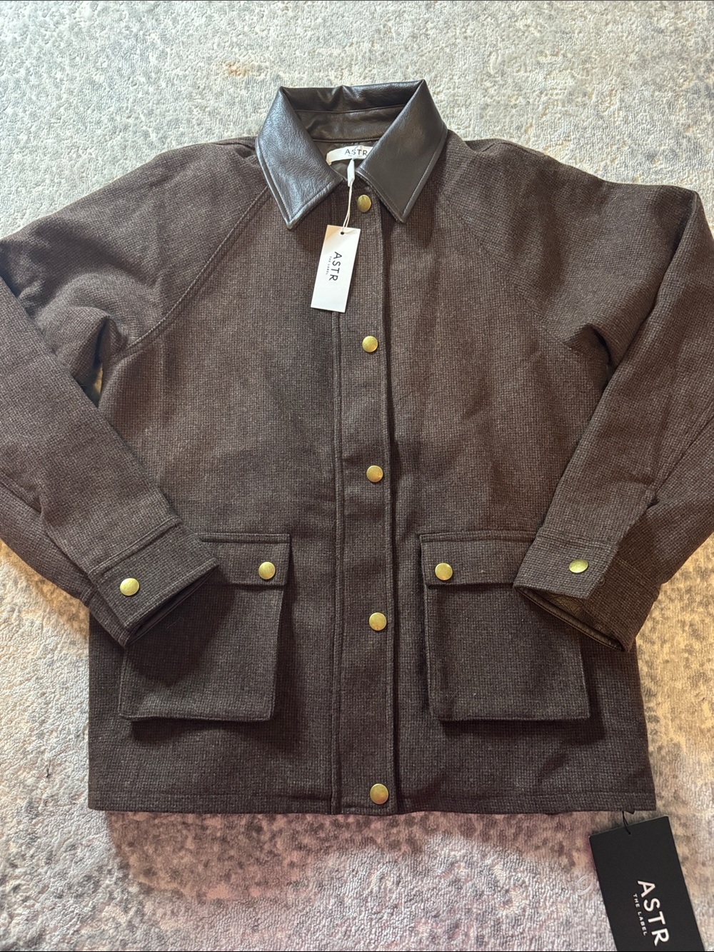 ASTR Brown Utility Jacket with Leather Trimmings
